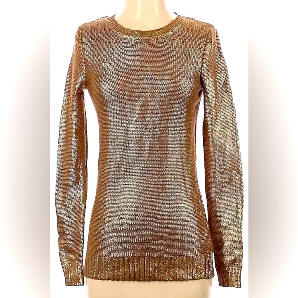 Rock & Republic SMALL metallic rose gold cotton shimmery soft long sweater EUC